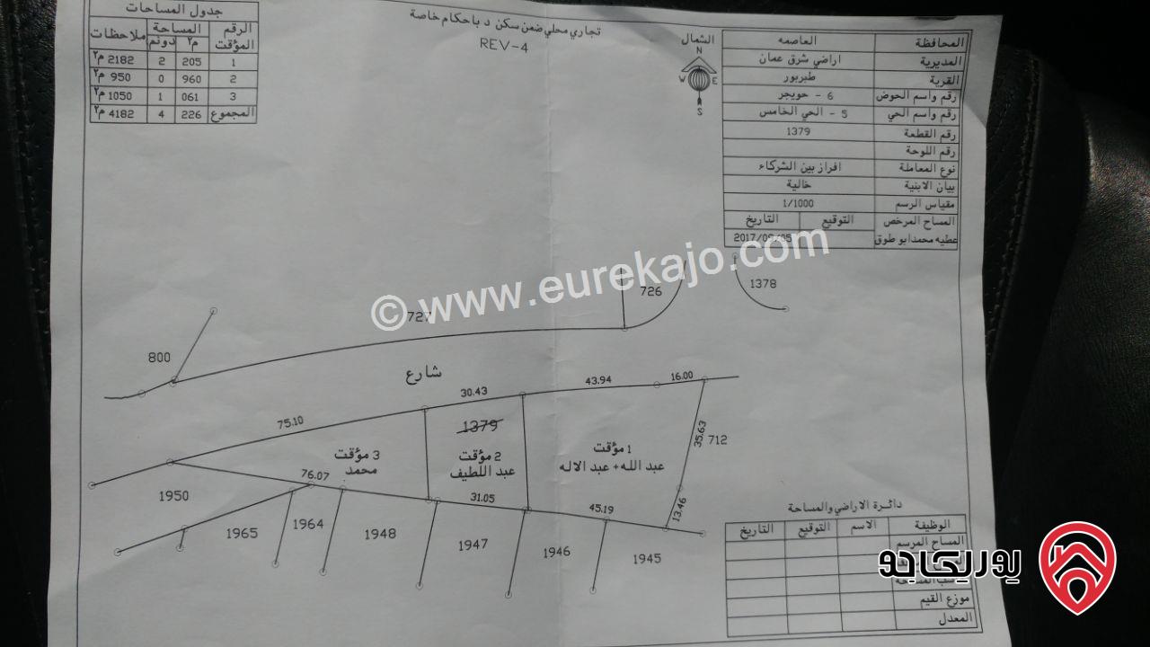 أرض مساحة 2205م للبيع في عمان - طبربور