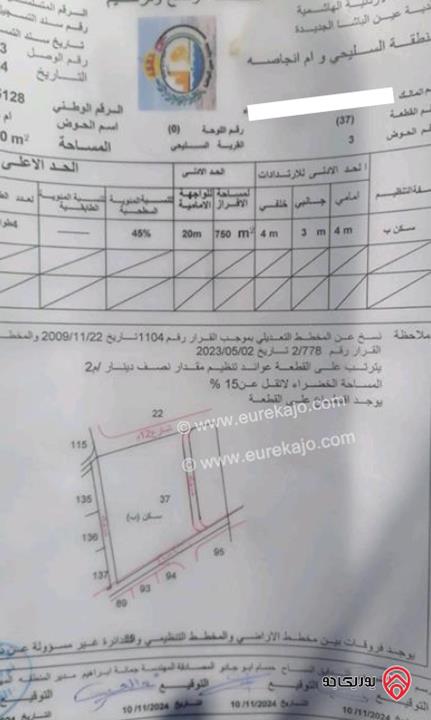 أرض مساحة 3 دونم و 160م مشترك مفروز رضائي للبيع في عمان - منطقة السليحي تبعد عن دوار صويلح 12 كم بسعر 75 ألف دينار 