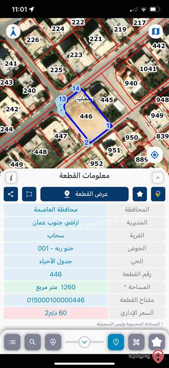 أرض مميزة مساحة 1 دونم و 260م للبيع في عمان - سحاب 