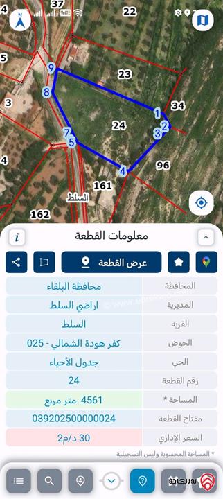 قطع أراضي بمساحات وأسعار مختلفة كما موضحة بالاعلان للبيع في السلط كافة المناطق