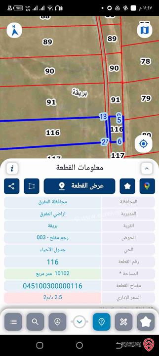 قطعة ارض مشتركة المساحة الكلية 10 دونمات القطعة المعروضة للبيع 4 دونمات و200 متر في منطقة بريقة - المفرق