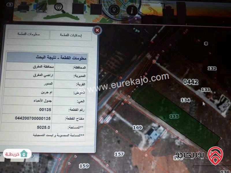 قطعة أرض مساحة 5 دونم و 25م للبيع في المفرق - دحل