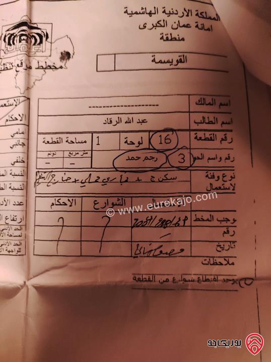 قطعة أرض مشتركة مساحة 763م للبيع في عمان - العبدلية منطقة أحد