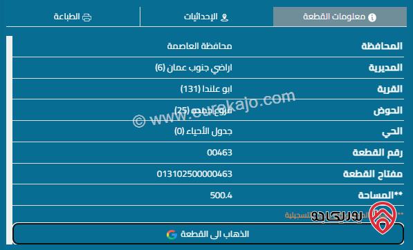 قطعة أرض مساحة 500م للبيع في أبو علندا	