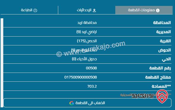 قطعة أرض مساحة 703م للبيع في اربد - الحصن	