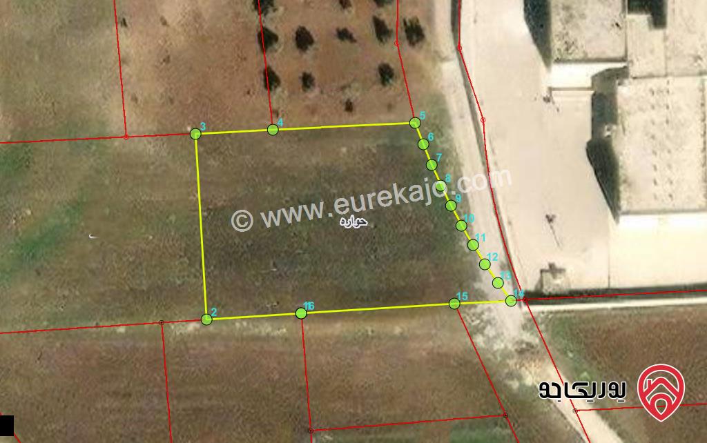 قطعة ارض مساحة 1355م للبيع في اربد - حوارة شمال شارع البتراء 