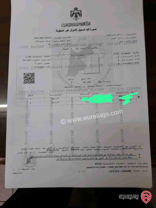 قطعة ارض تجارية مساحة 2150م للبيع في عمان - الدوار السابع