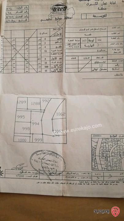 ارض مساحة 616م للبيع في عمان - القويسمة