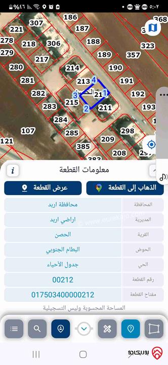 قطعة أرض مساحة 460م على شارعين للبيع في اربد - الحصن 