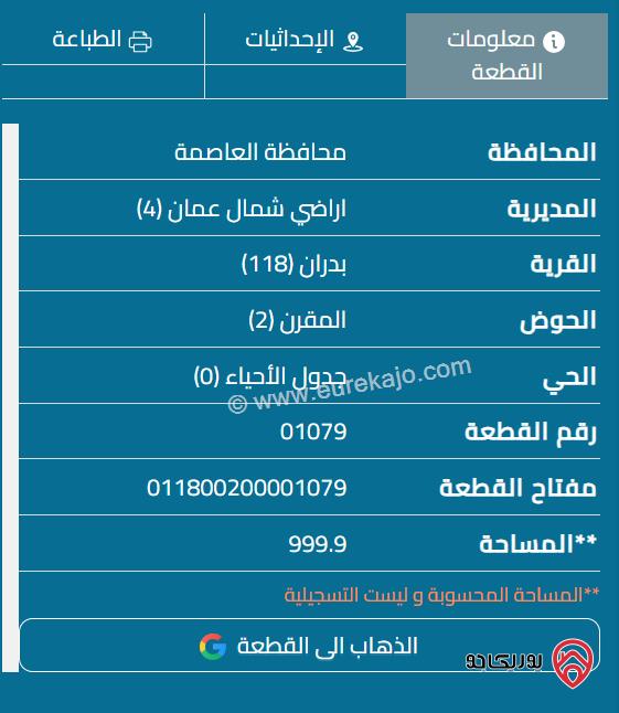 قطعة أرض مساحة 1000م للبيع في عمان - شفا بدران حوض المقرن قرب مدرسة ريماس 