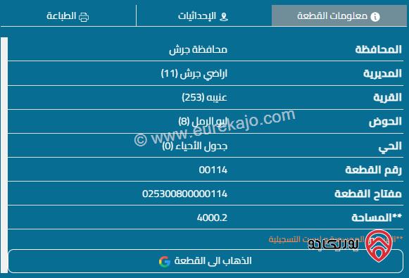 مزرعة مساحة 4270م للبيع في جرش - عنيبه