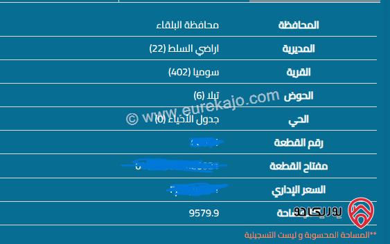 قطعة ارض مساحة 55 دونم كامل للبيع في السلط - بيوضة