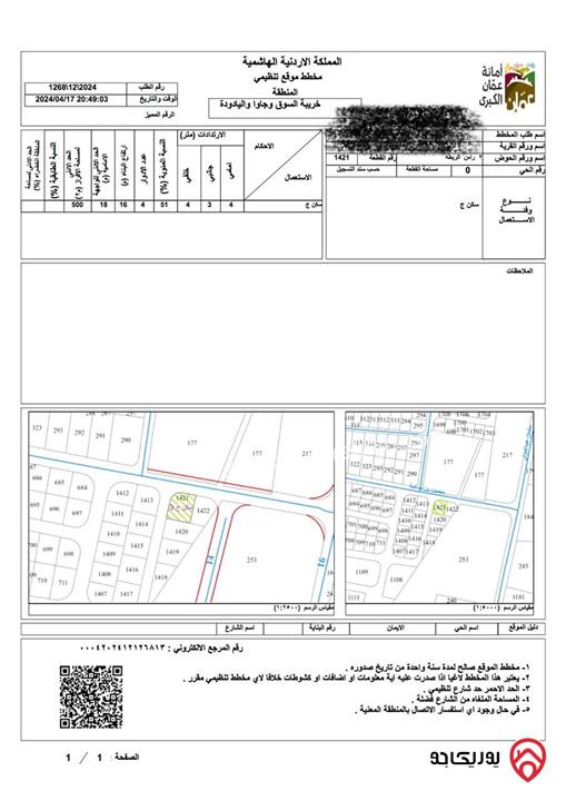 أرض مساحة 600م للبيع في عمان - منطقة خريبة السوق 