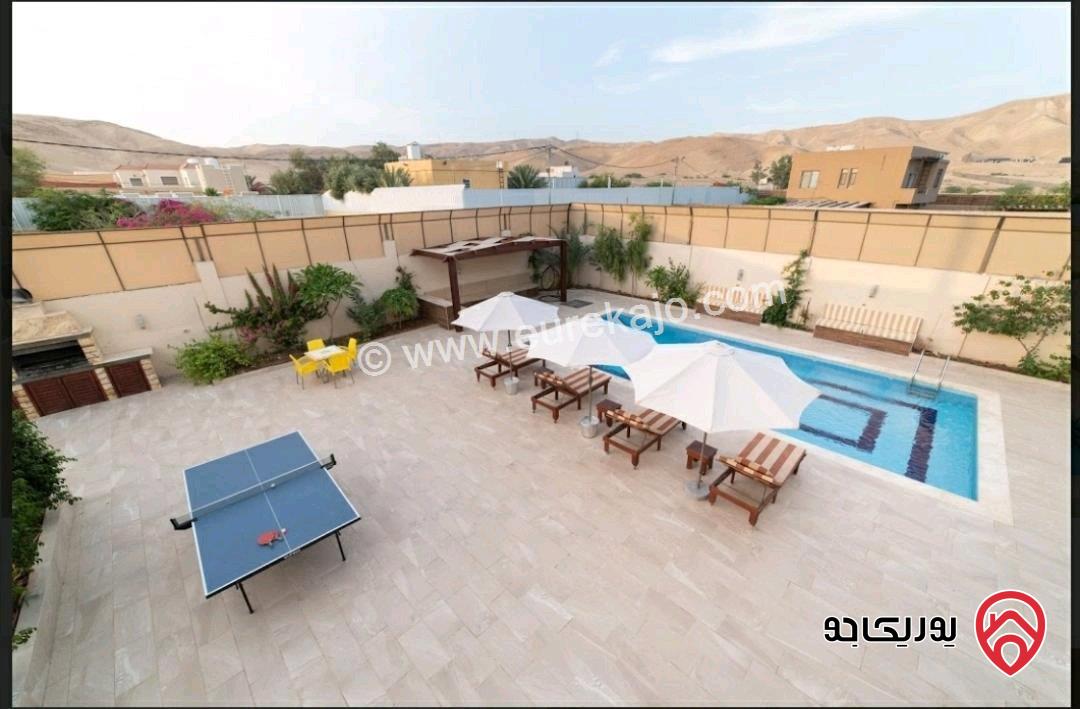 شـاليه مـفروش مساحة الأرض 550م والبناء 150م للبيع في البحر الميت منطقة الشونة الجنوبية الجوفة