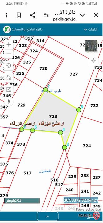 قطعة أرض مساحة 111 دونم للبيع في الزرقاء - الحلابات قاع خنا