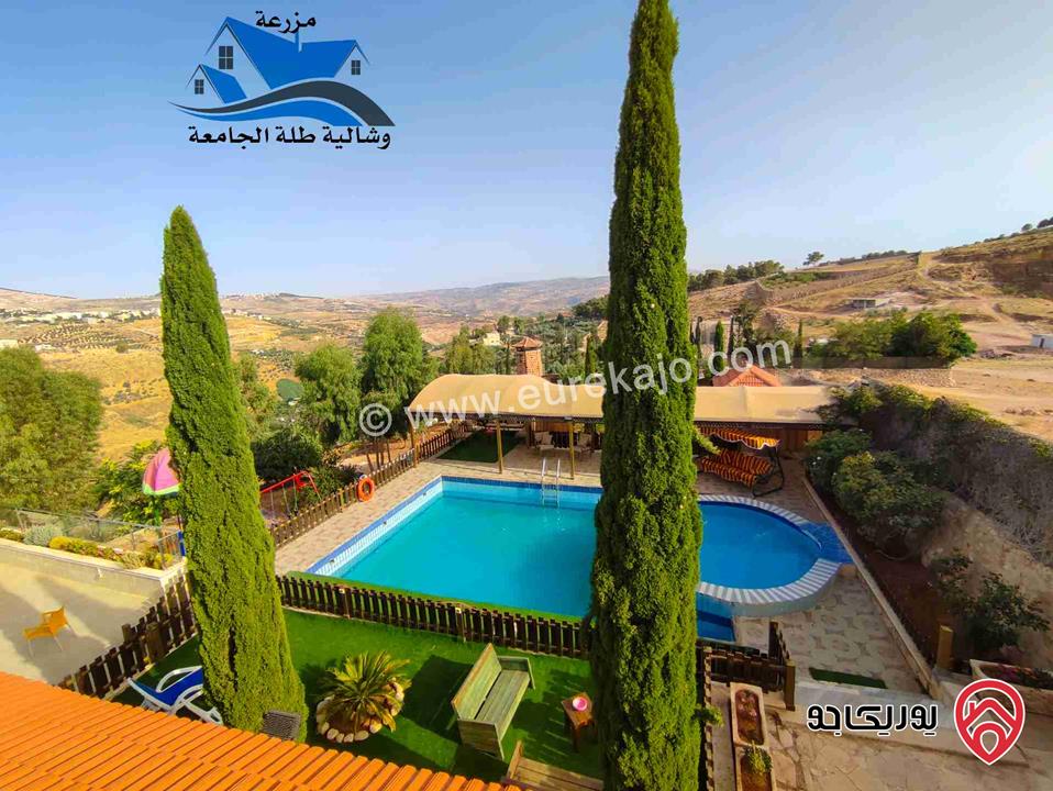 مزرعة وشاليه مساحة الأرض 3750م والبناء 100م للبيع في جرش الجيارات