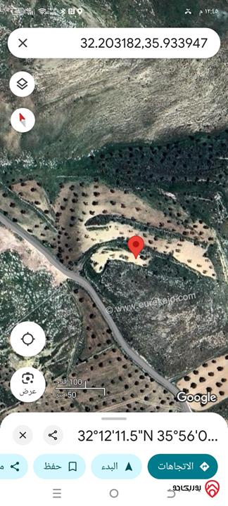 مزرعة مساحة 5 دونم و 100م للبيع في جرش / الكفير (حوض المنط) إطلالة بانورامية