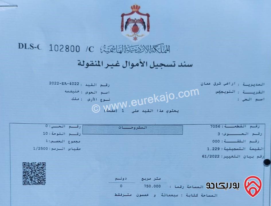 أرض مساحة 750م للبيع في عمان - طبربور النويجيس ع شارع ال30