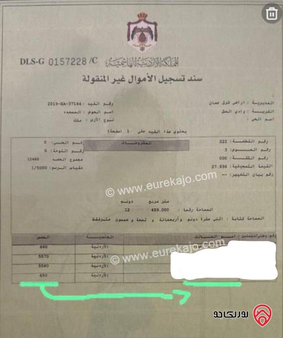 أرض سكنية مساحة 650م تصلح للاستثمار للبيع من أراضي شرق عمان - وادي العش
