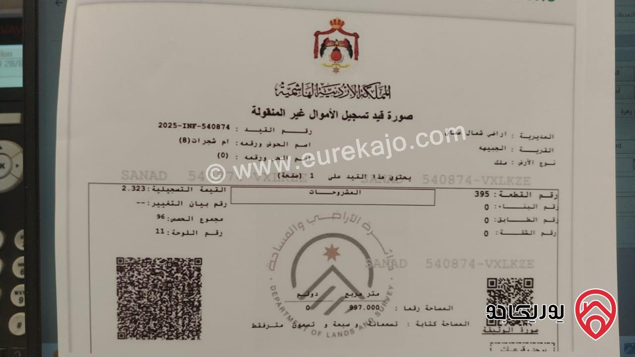 أرض سكنية مساحة 997م للبيع في عمان - الجبيهة