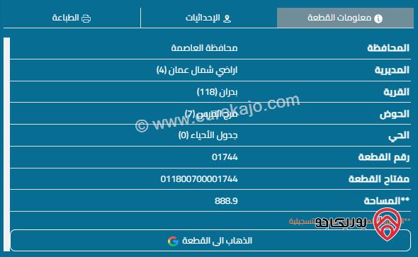 قطعة أرض على ثلاثة شوارع مساحة 889م للبيع في شفا بدران 