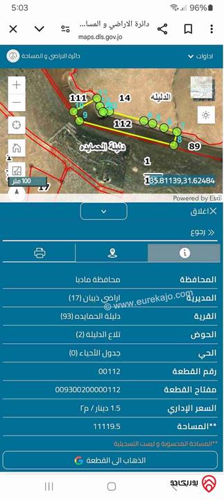أرض مساحة 11 دونم للبيع المستعجل في مادبا - دليلة الحمايدة