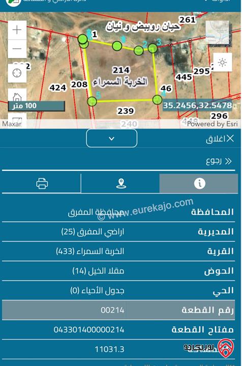 قطعة أرض زراعية مساحة 11 دونم للبيع من اراضي المفرق