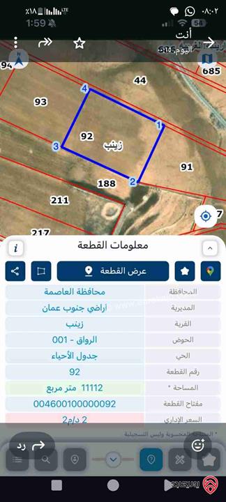 أرض مساحة 10 دونم و 395م للبيع من أراضي جنوب عمان - زينب