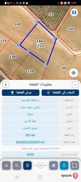 قطعة ارض مساحة 4 دونم زراعية للبيع من أراضي جنوب عمان - ىفي منطقة صوفا 