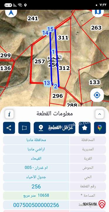 قطعة أرض مساحة 10 دونم للبيع في مادبا - الفيحاء 