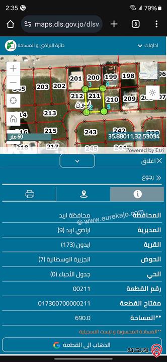 قطعة ارض سكنية مساحة 690م للبيع في اربد - شارع الشهيد وصفي التل 