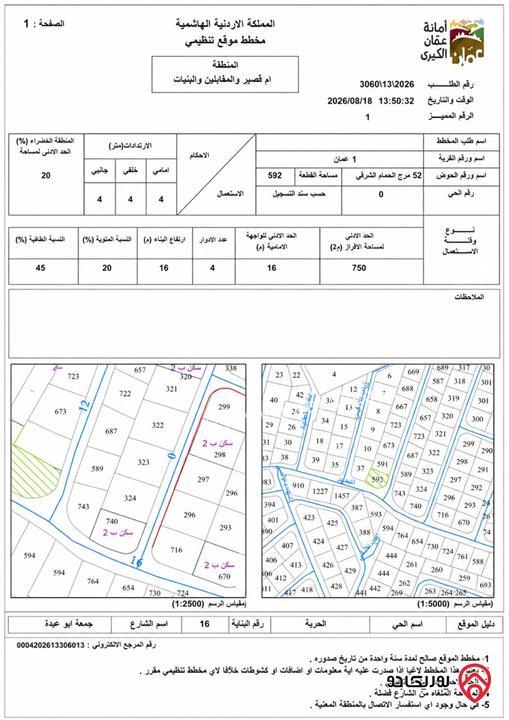 قطعة ارض مساحة 770م تنظيم ب للبيع في عمان - البنيات تصلح لعمل إسكان