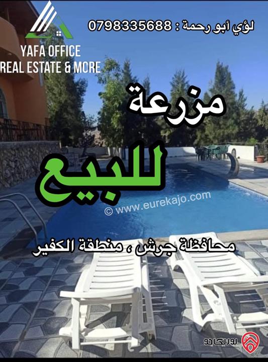 مزرعة مساحة 5 دونم بإطلالة بانورامية للبيع في محافظة جرش، الكفير قرب الشارع الرئيسي