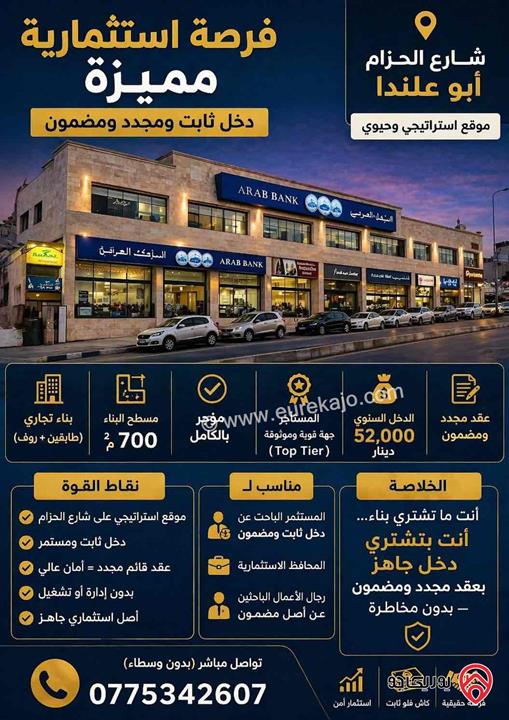 بناء تجاري مؤجّر بالكامل دخل 52 ألف للبيع في عمان - أبو علندا شارع الحزام