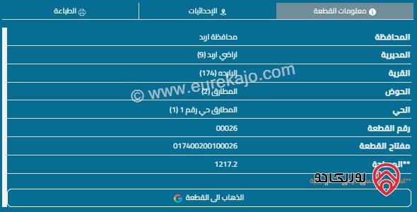 قطعة أرض مساحة 1218م للبيع في اربد - البارحة 