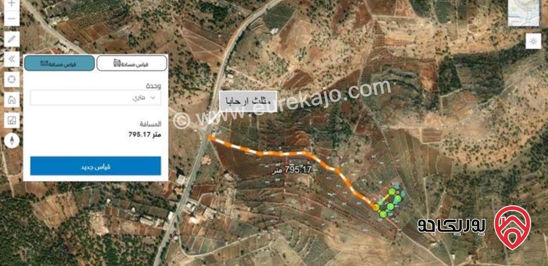 قطعة ارض مساحة 3 دونم و 776م للبيع في عجلون من المالك، إطلالة جميله تبعد 800م عن مثلث ارحابا، قوشان مستقل