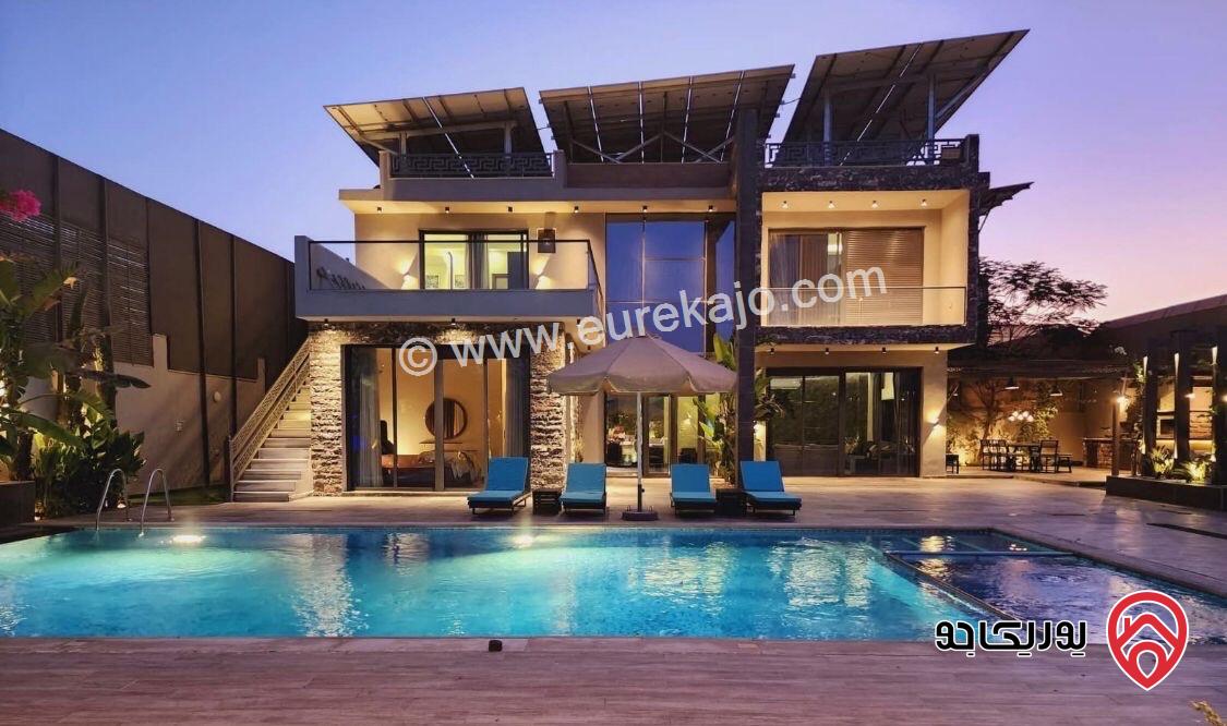 شاليه مودرن فاخر مساحة الأرض 716م والبناء 265م للبيع في البحر الميت قرب منتجع البحيرة