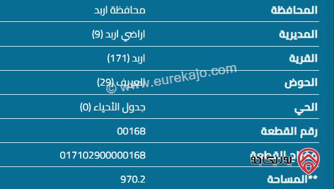 قطعة أرض مساحة 975م للبيع في اربد - الحي الجنوبي