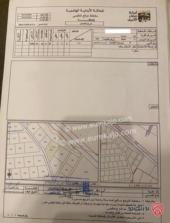 قطعة ارض مميزة على شارعين مساحة 1 دونم و 678م للبيع في عمان - الظهير