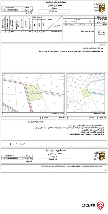 أرض مساحة 4000م للبيع في عمان - بدر الجديدة