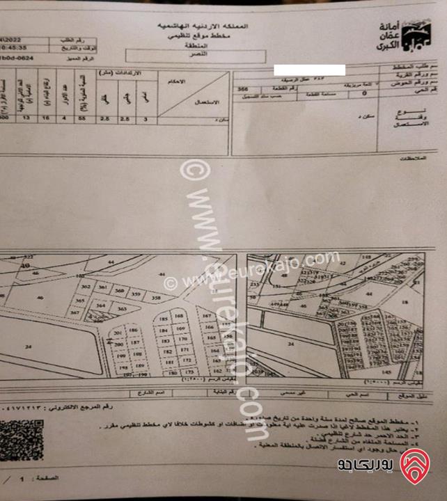 ارض على 3 شوارع مساحة 407م للبيع من اراضي عطل الرصيفه - صالحية العابد 