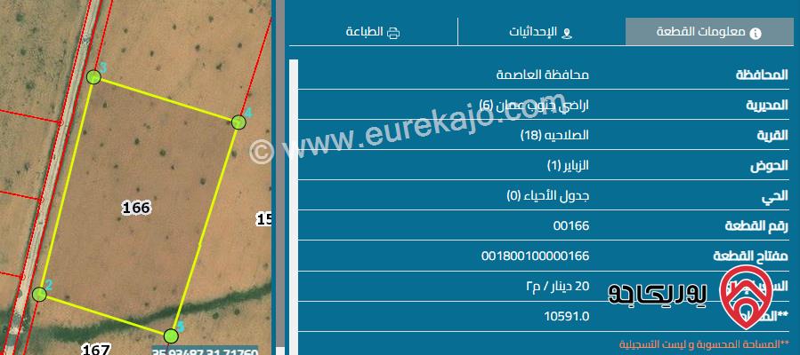 قطعة أرض مساحة 10 دونم و 591 م للبيع  من أراضي جنوب عمان - قرية الصلاحيه