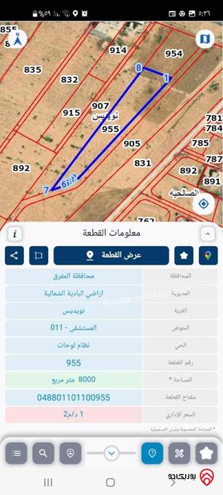 ارض مساحة 8 دونم للبيع في المفرق منطقة الصالحية بجانب اراضي البادية الشمالية