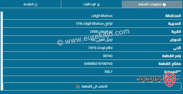 قطعة أرض مساحة 700م للبيع في الزرقاء - دوقره