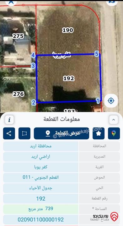 قطعتين أرض مساحتهم 1 دونم و 487م للبيع في اربد – كفر يوبا