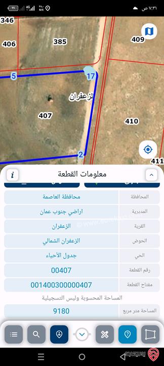 قطعة ارض مساحة 9 دونم للبيع من اراضي جنوب عمان لواء الجيزة قريه الزعفران حوض الشمالي زراعية قوشان مستقل 