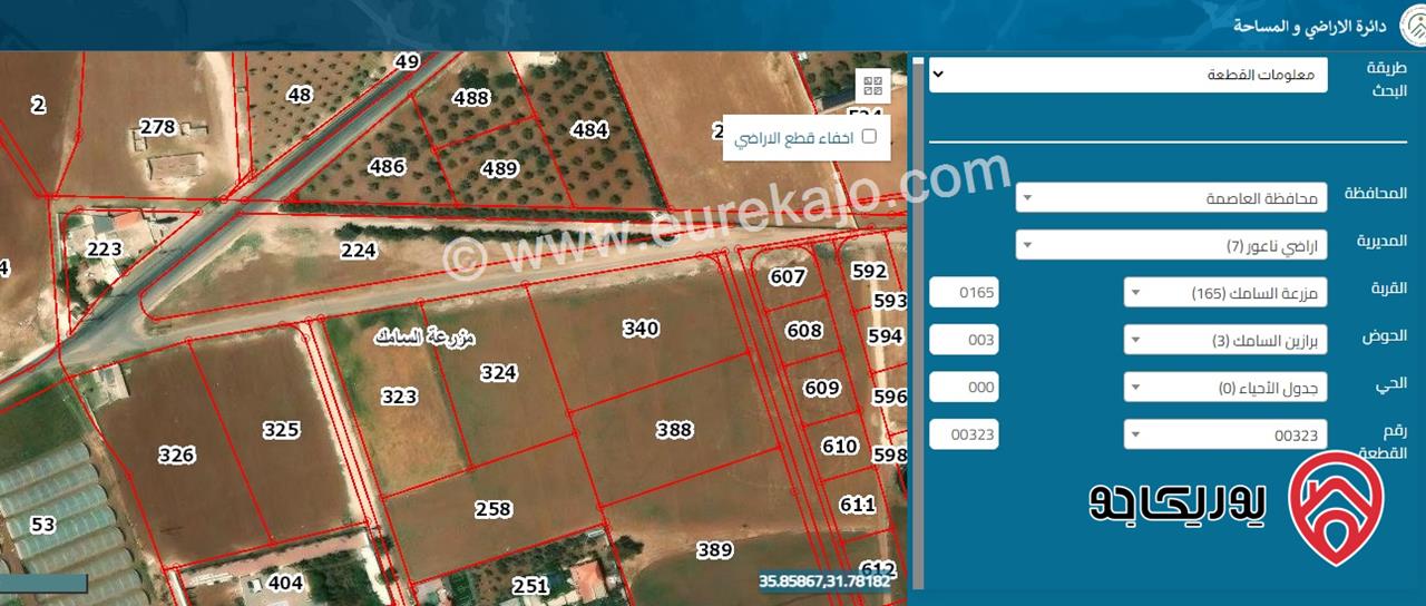 قطعة ارض مساحة 3 دونم و 740م للبيع في عمان - أراضي ناعور، قرية مزرعة السامك