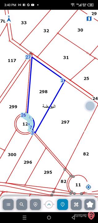 قطعة أرض مفروزة مساحة 5 دونم و 624م للبيع في المفرق بين رحاب والمنشية