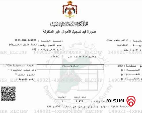 أرض مساحة 1 دونم و 20م للبيع في عمان - خشافية الشوابكة