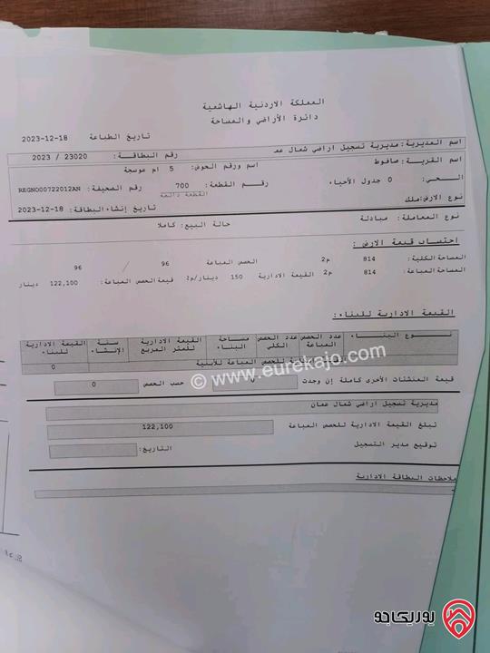 ارض مساحتها 814م للبيع في عمان - الجبيهة بالقرب من دوار الاميرة بسمة 